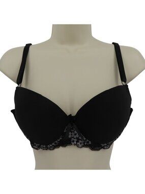 Mamia 36B Bra Style BR41919PLU1 Solid Black Underwire Padded Floral Lace Bow
